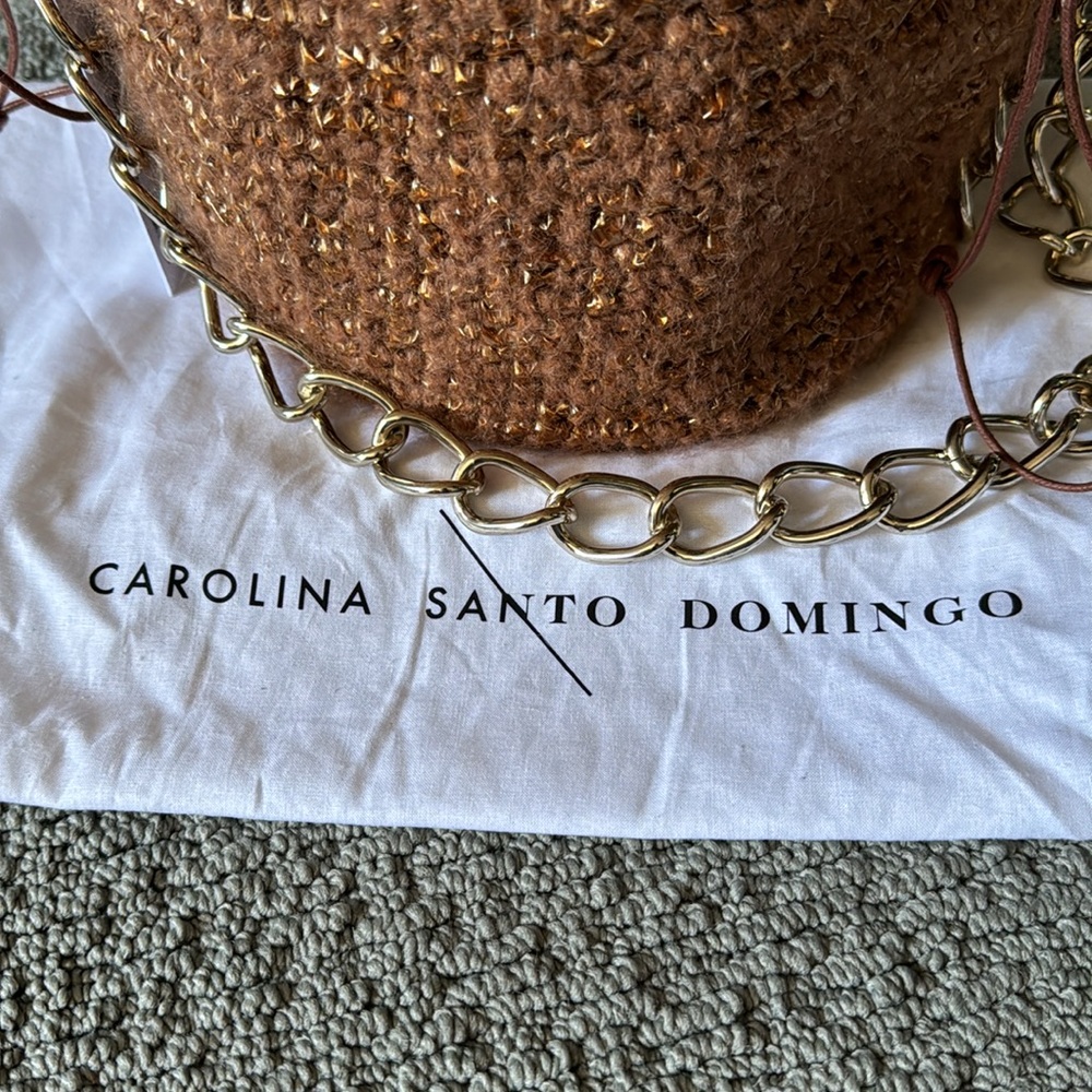 Carolina Santo Domingo Women's Woven Mohair and Raffia Shoulder Bag w/Chain NWT - Picture 3 of 13